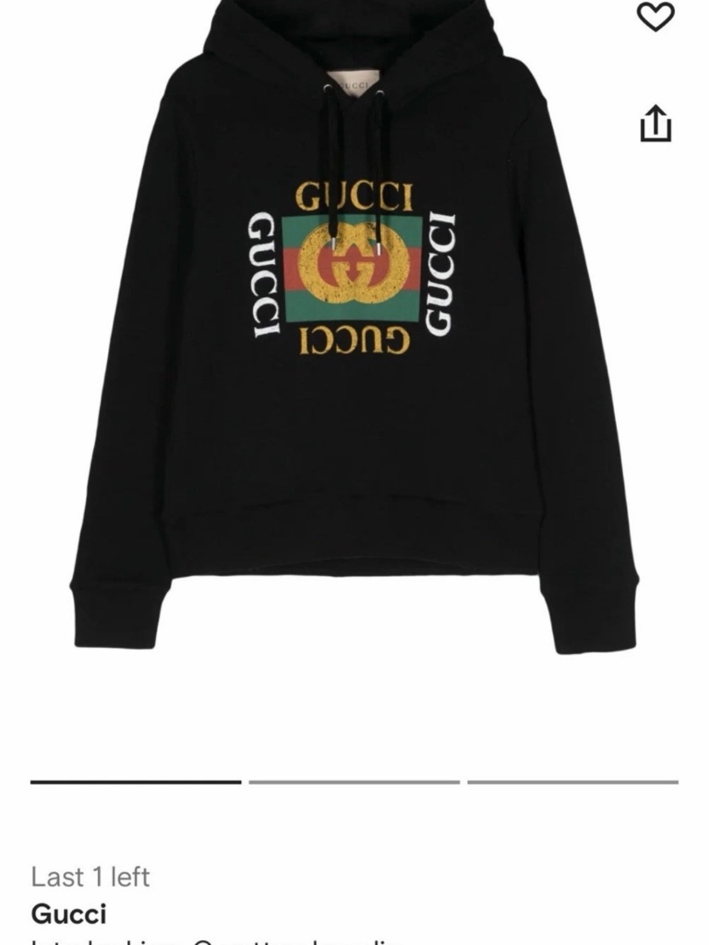 Gucci Black Hoodie with Green, Red & Gold Logo